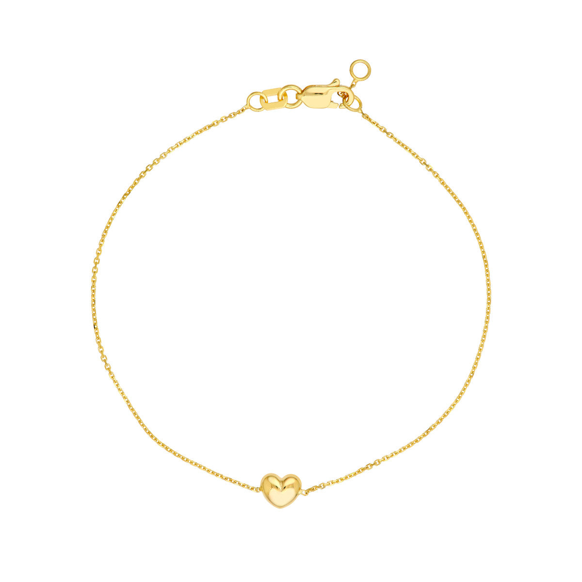 14K Yellow Gold Hollow Puffy Heart Chain Bracelet