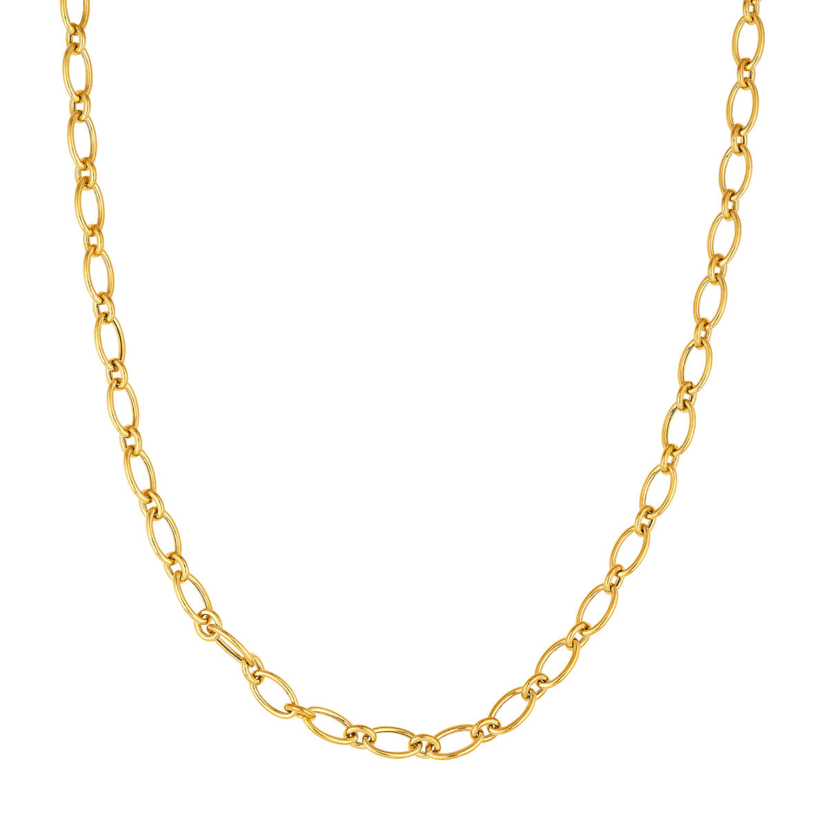 14K Yellow Gold Hollow Oval Link 1+1 Chain Necklace