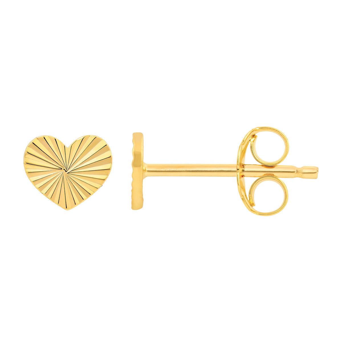 14K Yellow Gold Small Fluted Heart Stud Earrings