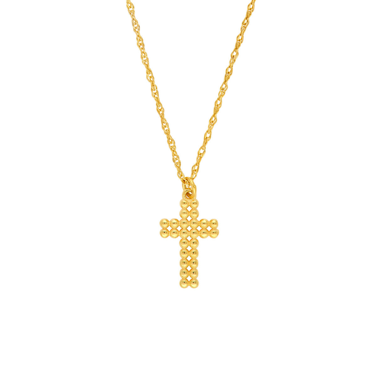 14K Yellow Gold Puffy Beaded Cross Necklace Birmingham Jewelry Necklace Birmingham Jewelry