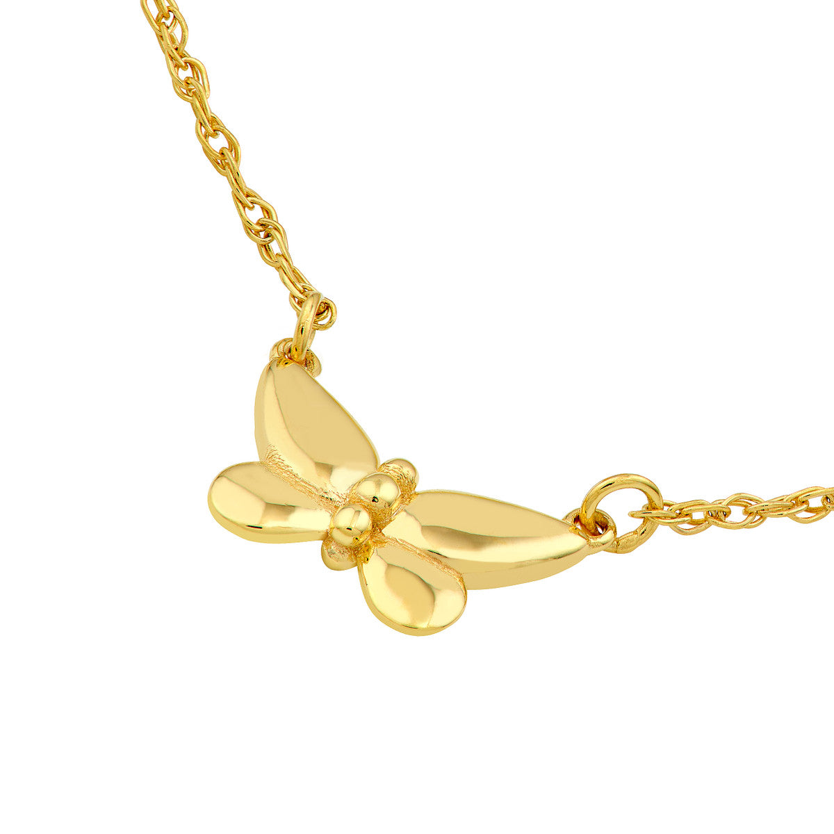 14K Yellow Gold Puffy Butterfuly Necklace
