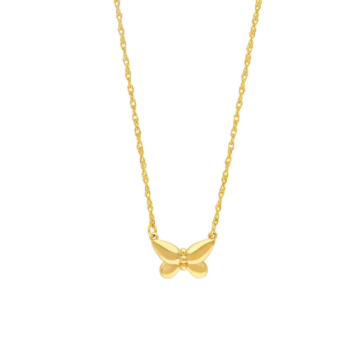 14K Yellow Gold Puffy Butterfuly Necklace