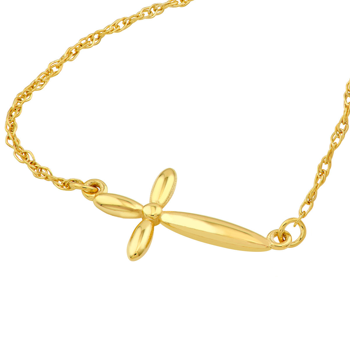 14K Yellow Gold Puffy East West Cross Pendant Necklace