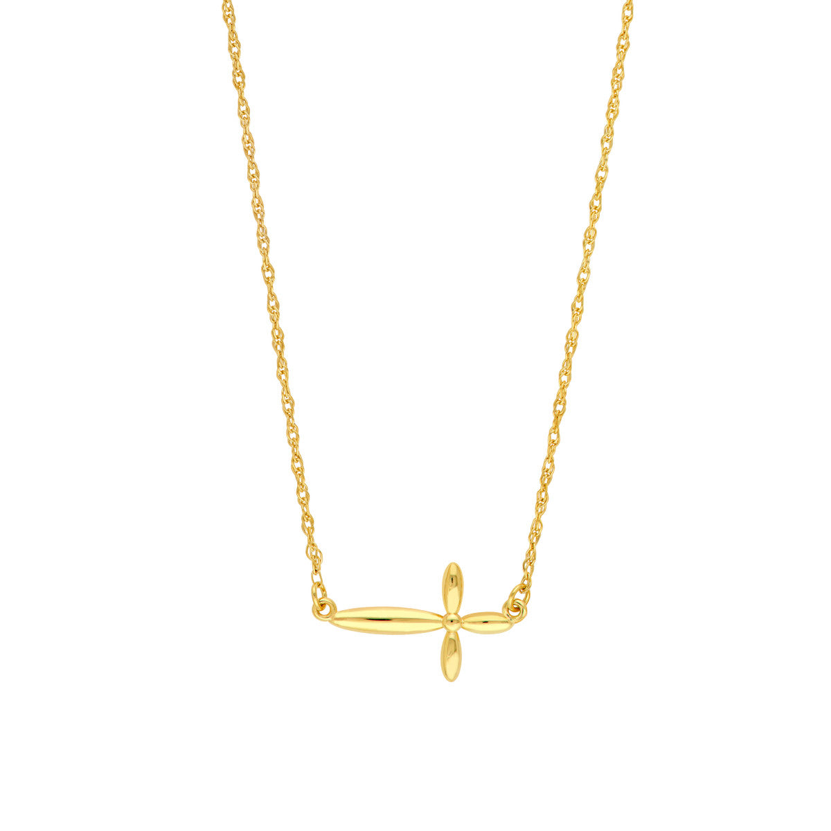 14K Yellow Gold Puffy East West Cross Pendant Necklace