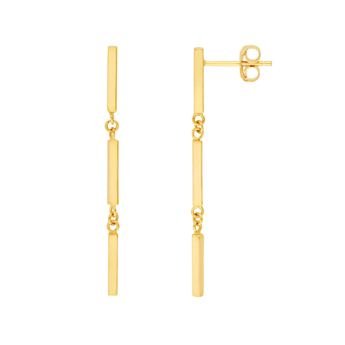 14K Yellow Gold Dangle Square Bar Earrings