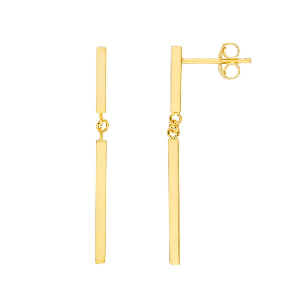 14K Yellow Gold Dangle 2 Bar Earrings