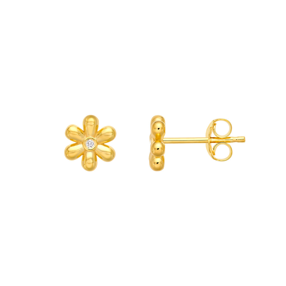 14K Yellow Gold Diamond Flower Stud Earrings