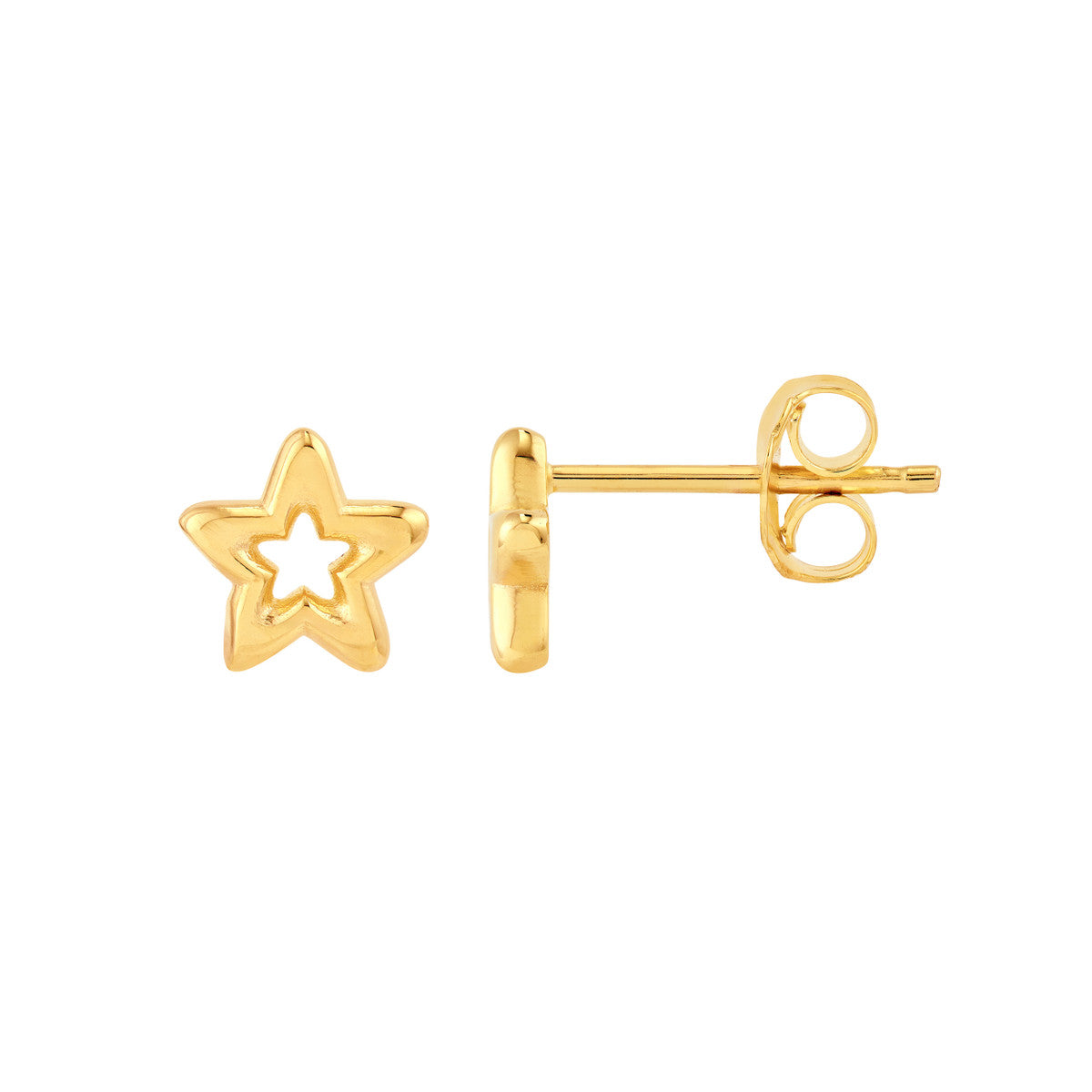 14K Yellow Gold Open Star Stud Earrings