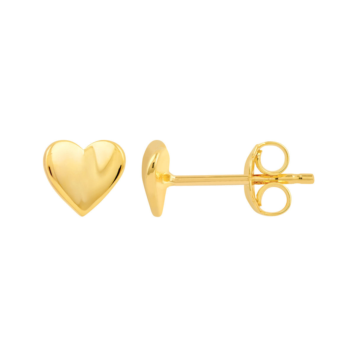 14K Yellow Gold 3D Puff Folded Heart Stud Earrings