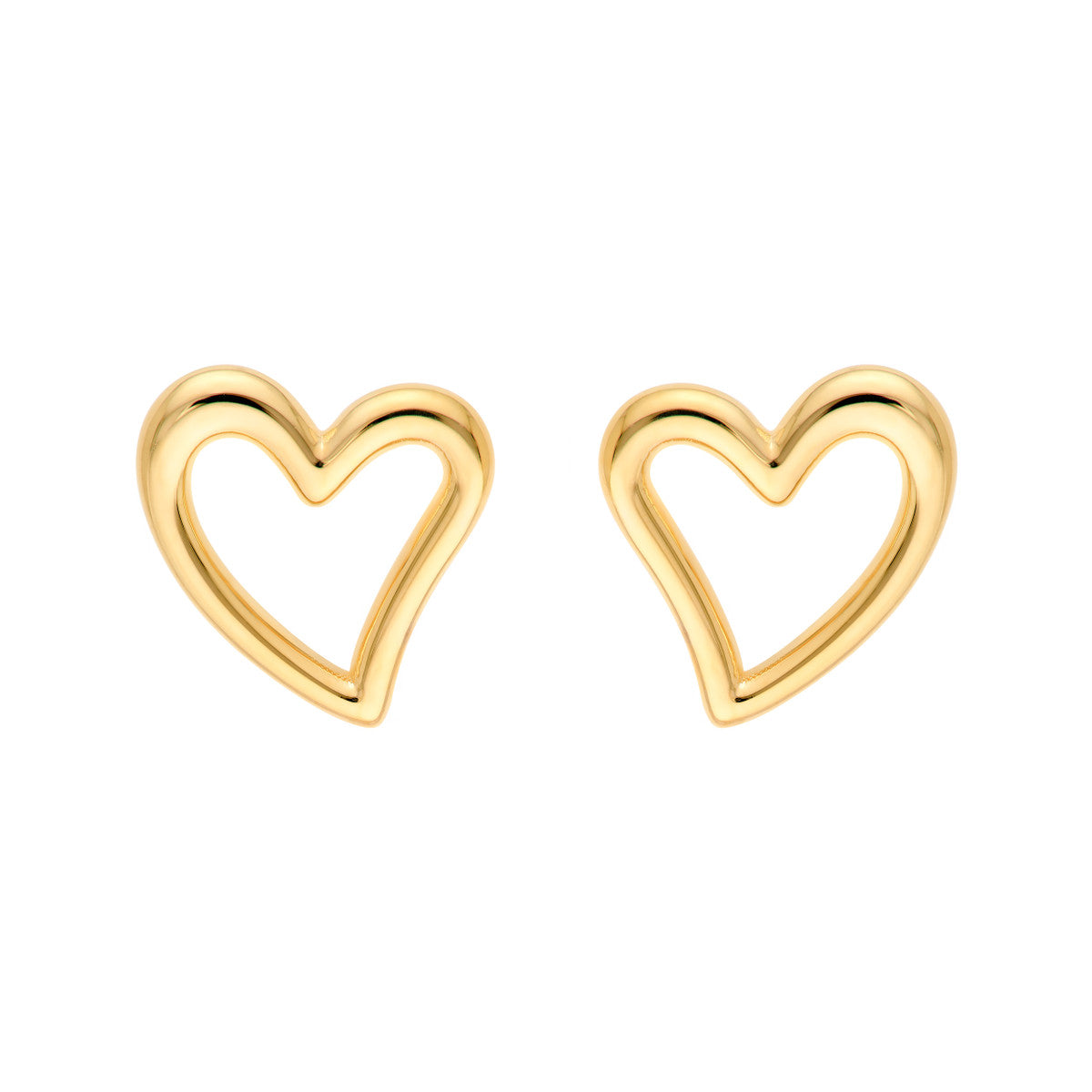 14K Yellow Gold 3D Open Wavy Heart Stud Earrings