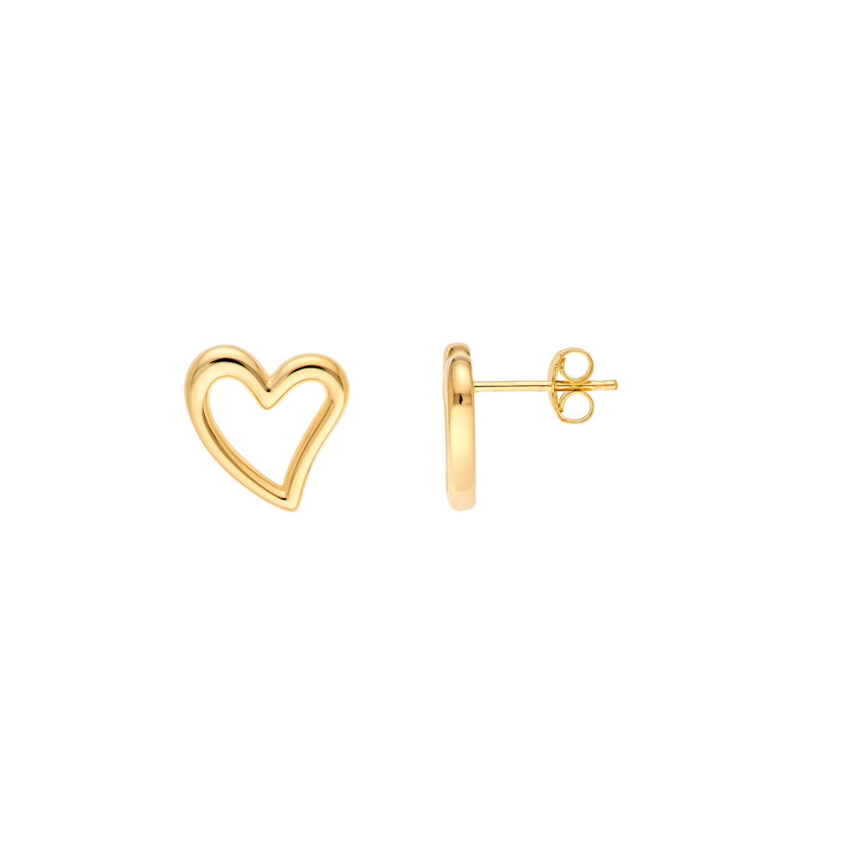14K Yellow Gold 3D Open Wavy Heart Stud Earrings
