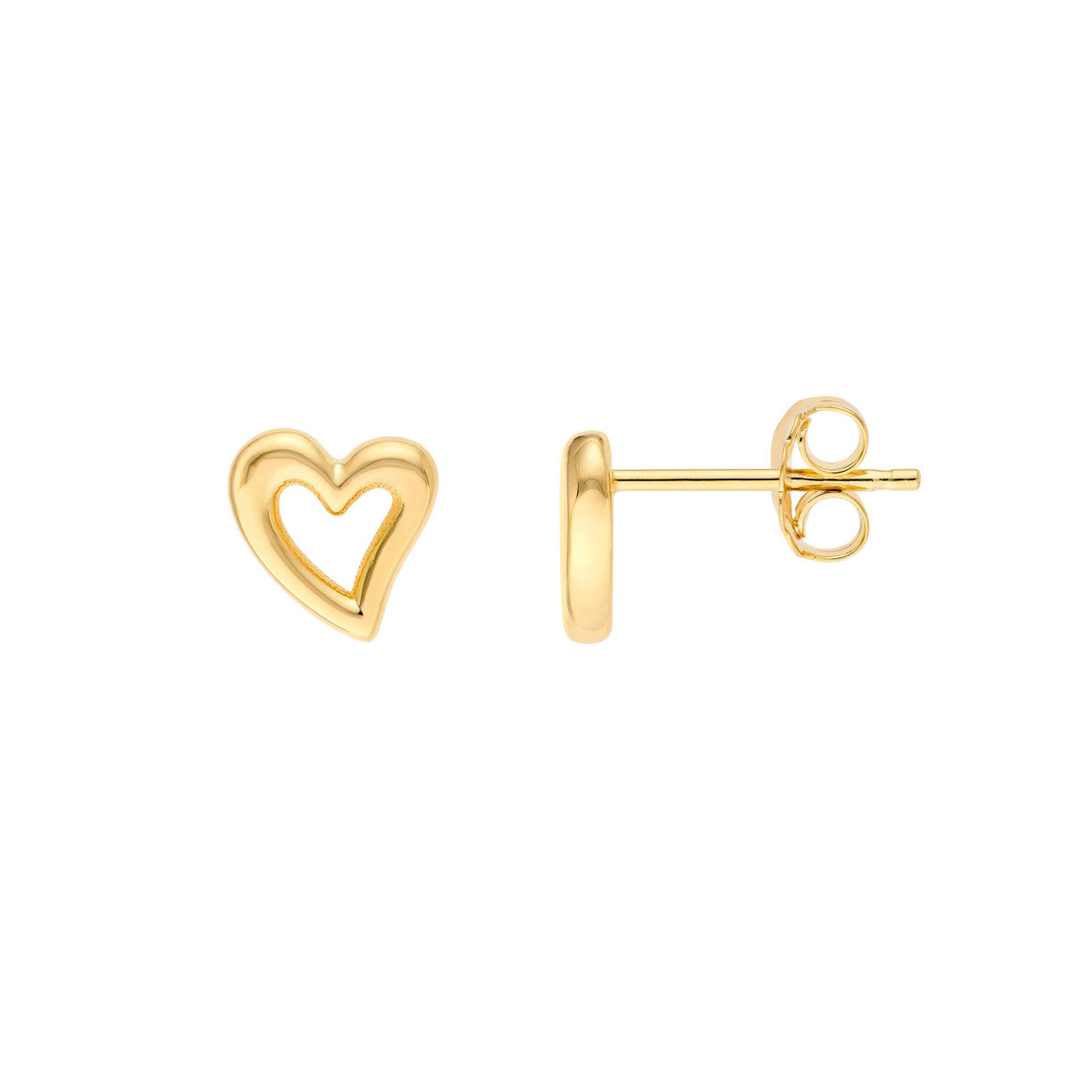 14K Yellow Gold Small Open Heart Stud Earrings