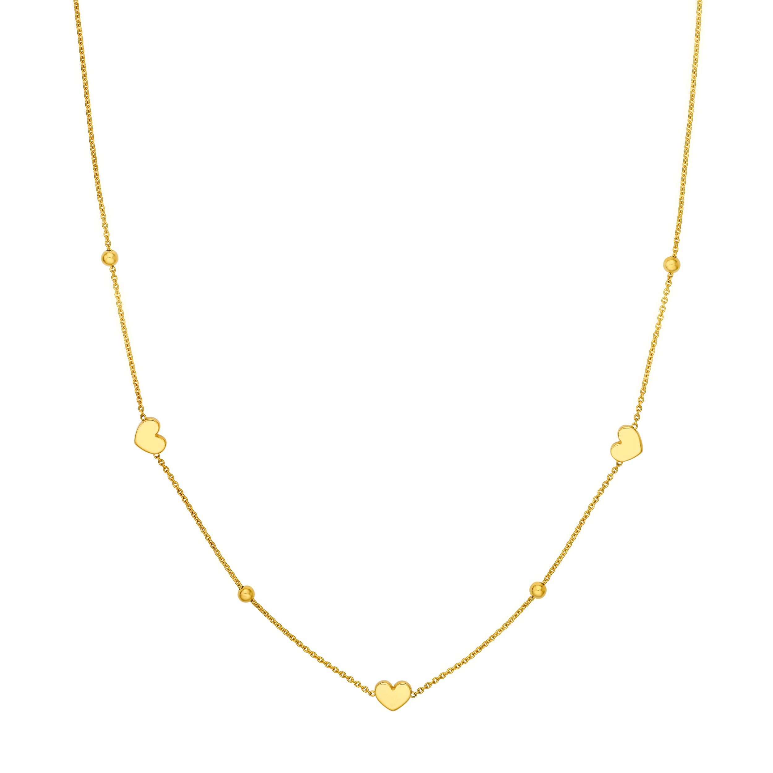 14K Yellow Gold Heart and Bead Station Necklace Birmingham Jewelry Necklace Birmingham Jewelry