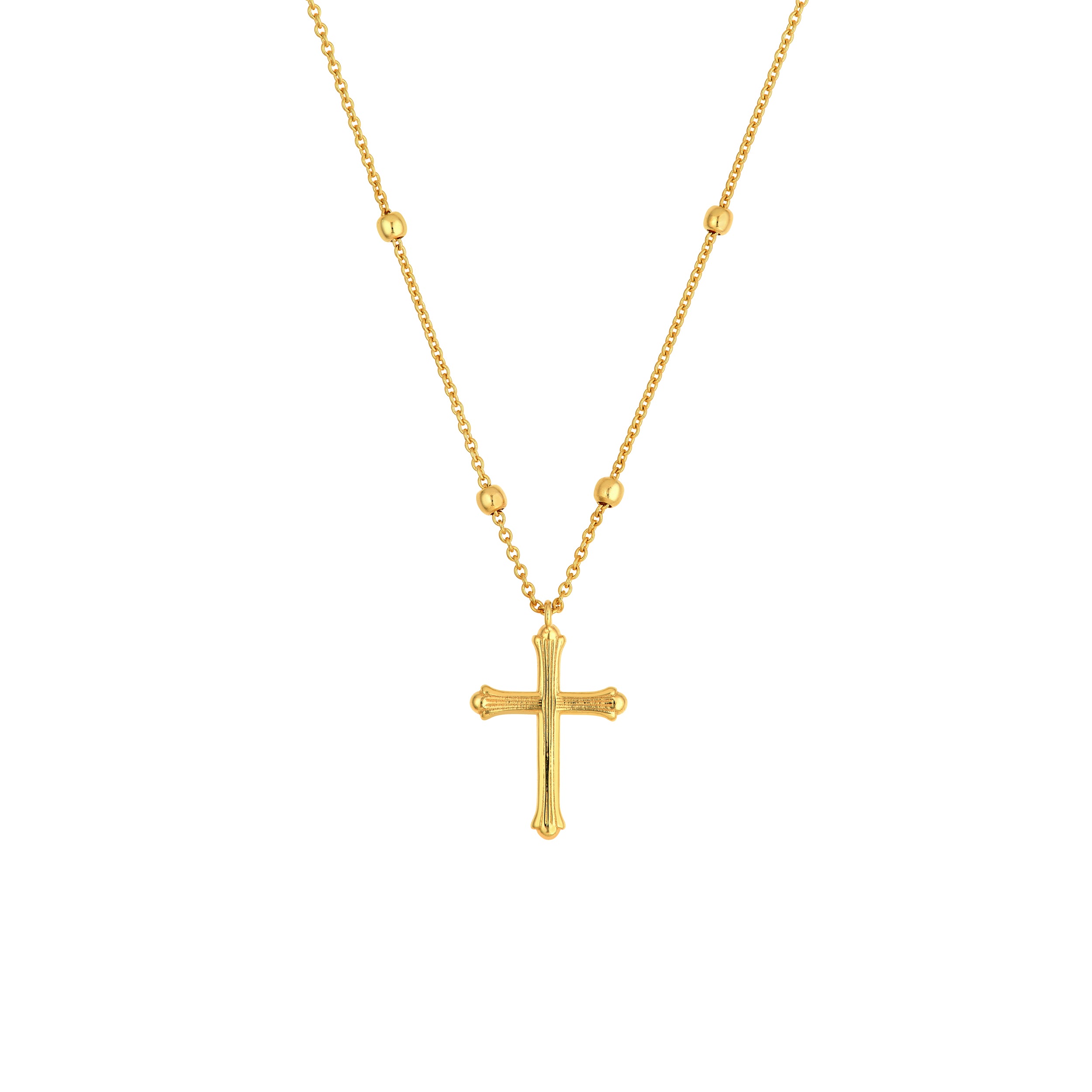 14K Yellow Gold Bead Station Cross Pendant Necklace Birmingham Jewelry Necklace Birmingham Jewelry