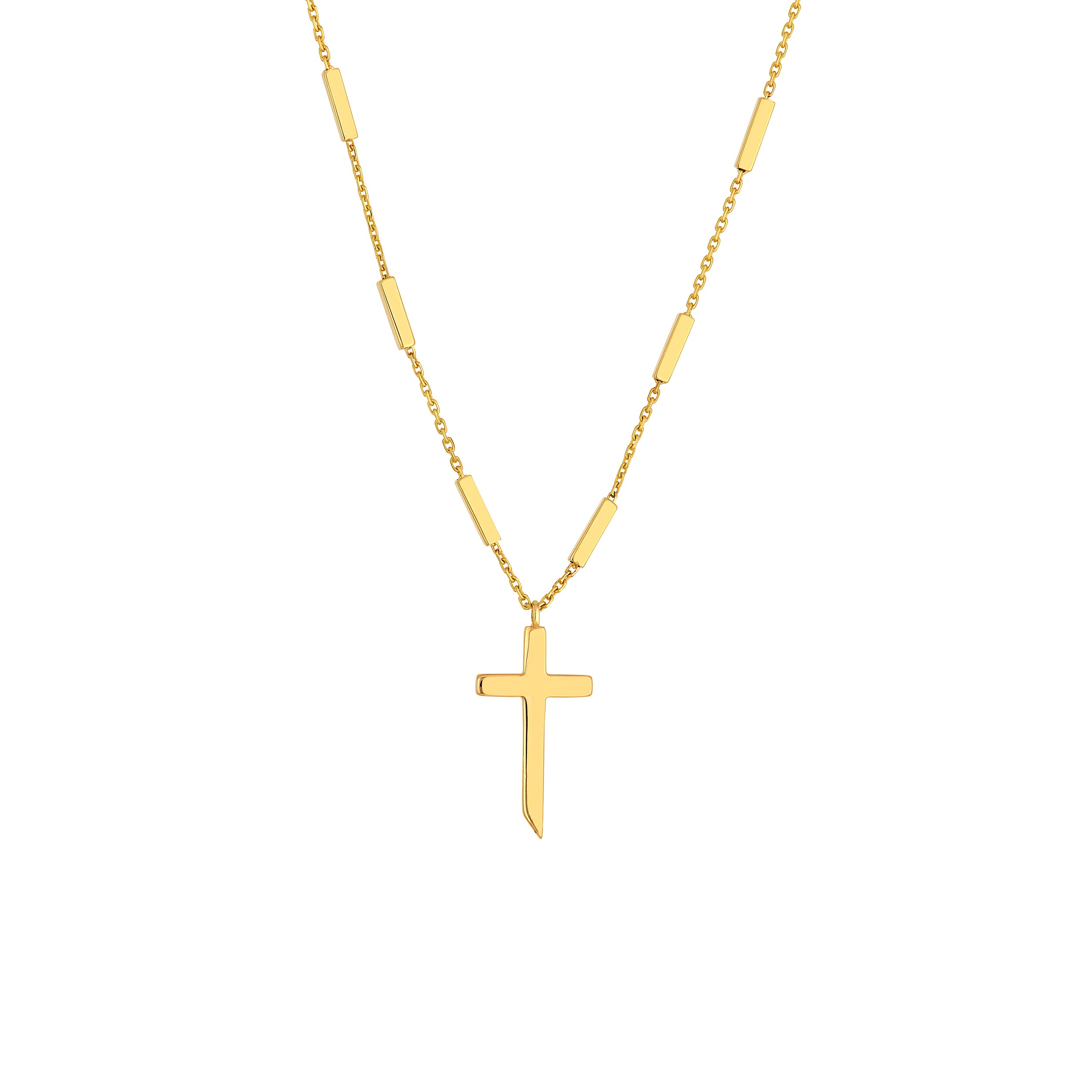14K Yellow Gold Bar Station Cross Pendant Necklace Birmingham Jewelry Necklace Birmingham Jewelry