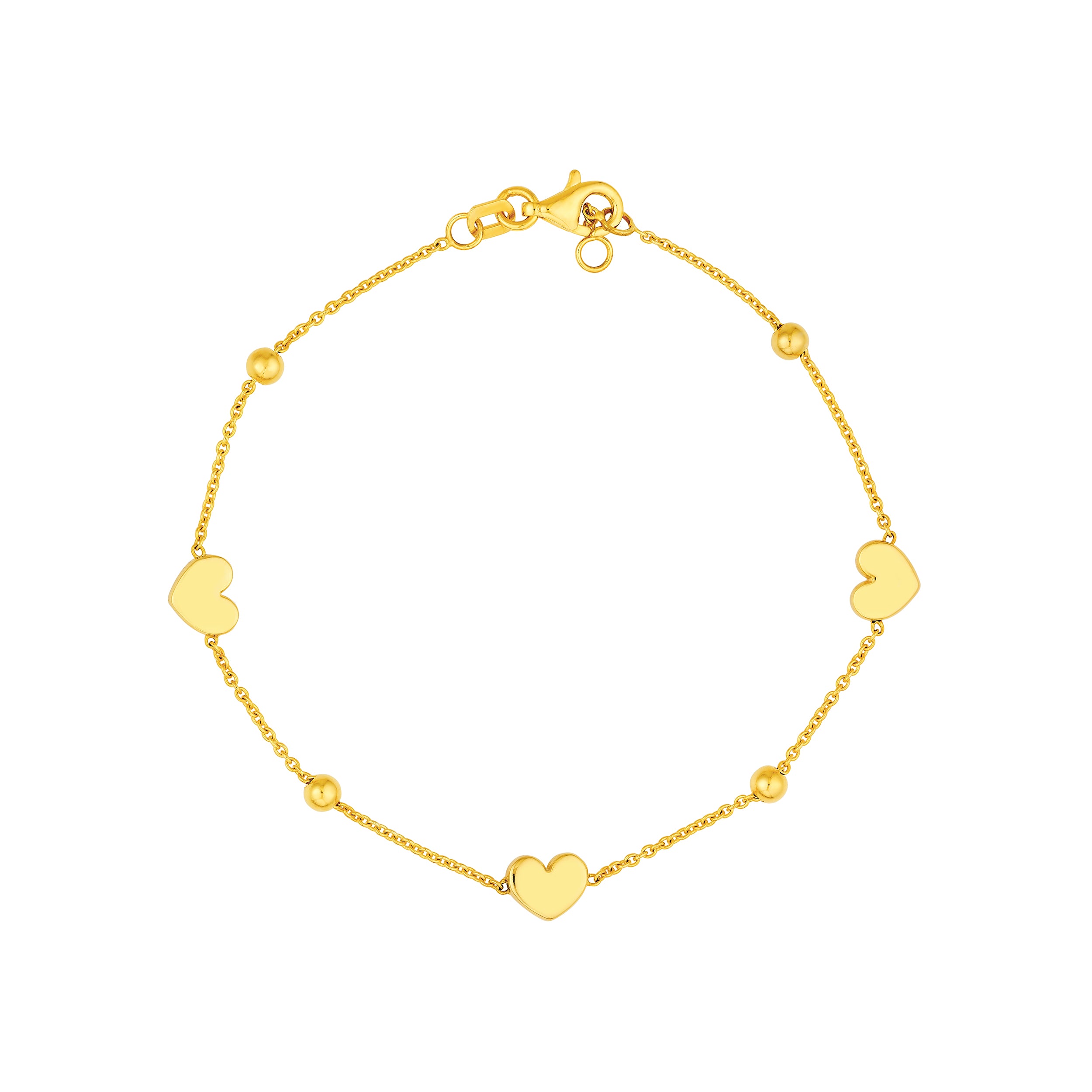 14K Yellow Gold Heart and Round Bead Station Bracelet Birmingham Jewelry Bracelet Birmingham Jewelry