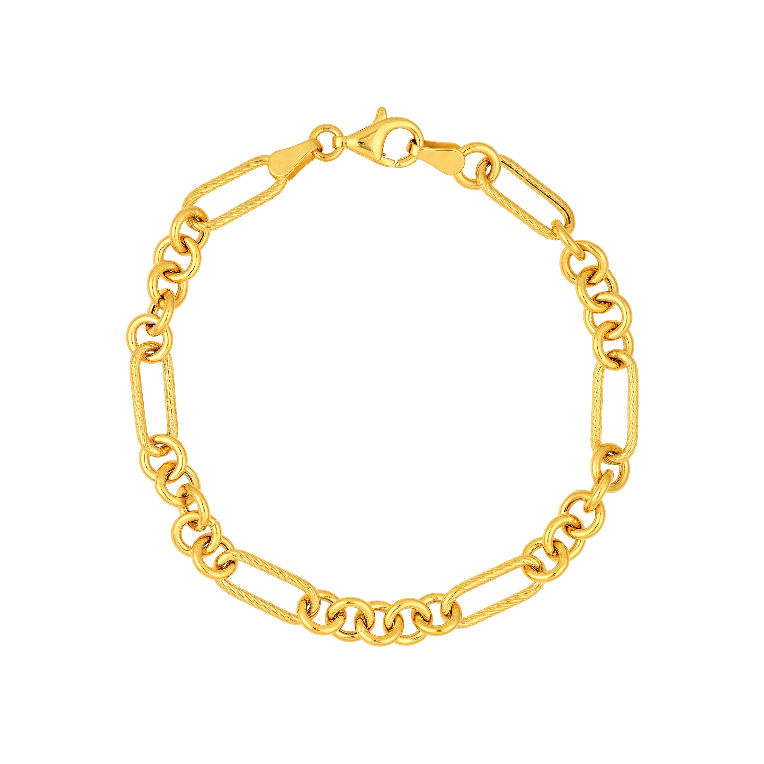 14K Yellow Gold Textured Rolo Oval Link Chain Birmingham Jewelry Bracelet Birmingham Jewelry