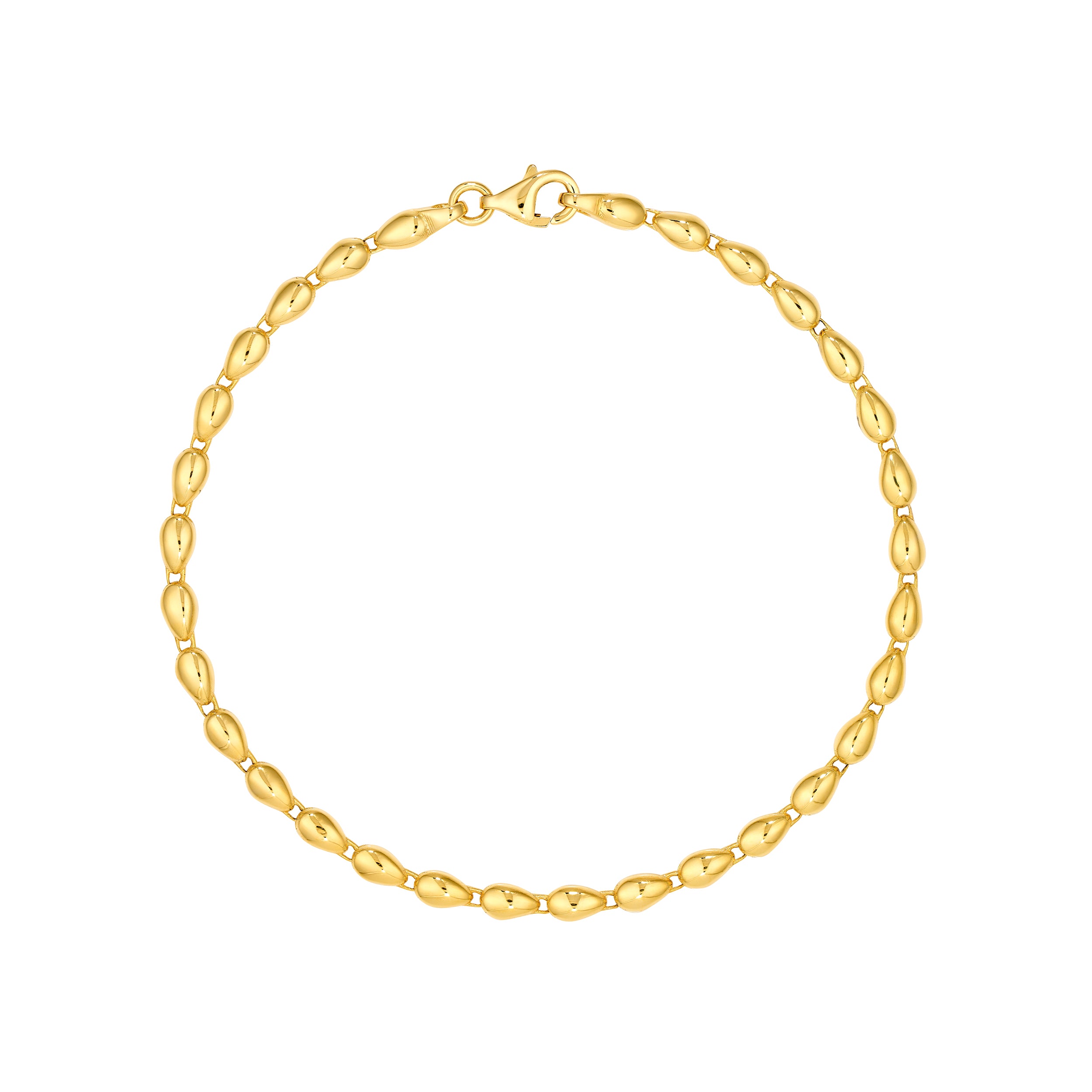 14K Yellow Gold Mini Puffy Teardrop Chain Bracelet