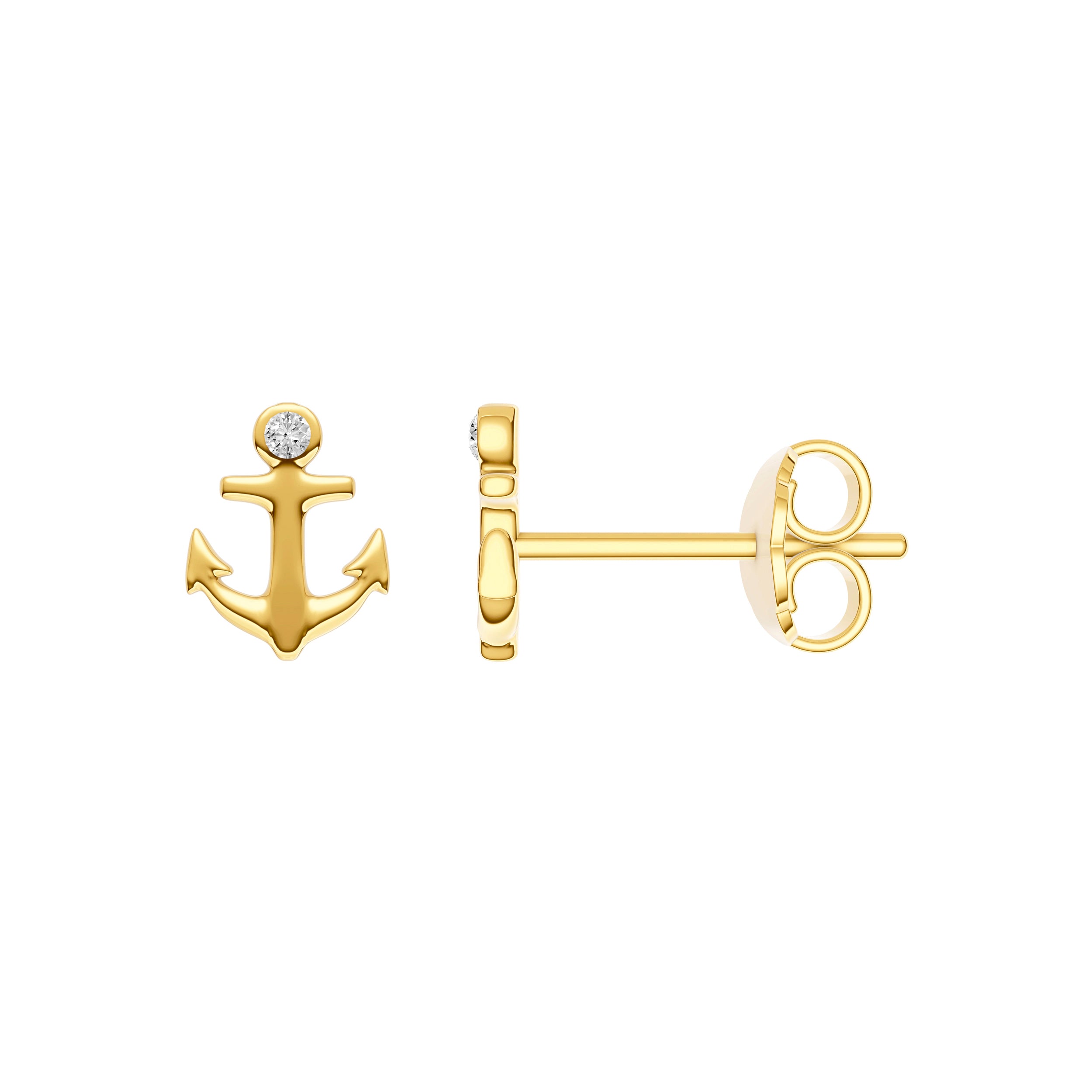 14K Yellow Gold Diamond Anchor Stud Earrings Birmingham Jewelry Earrings Birmingham Jewelry