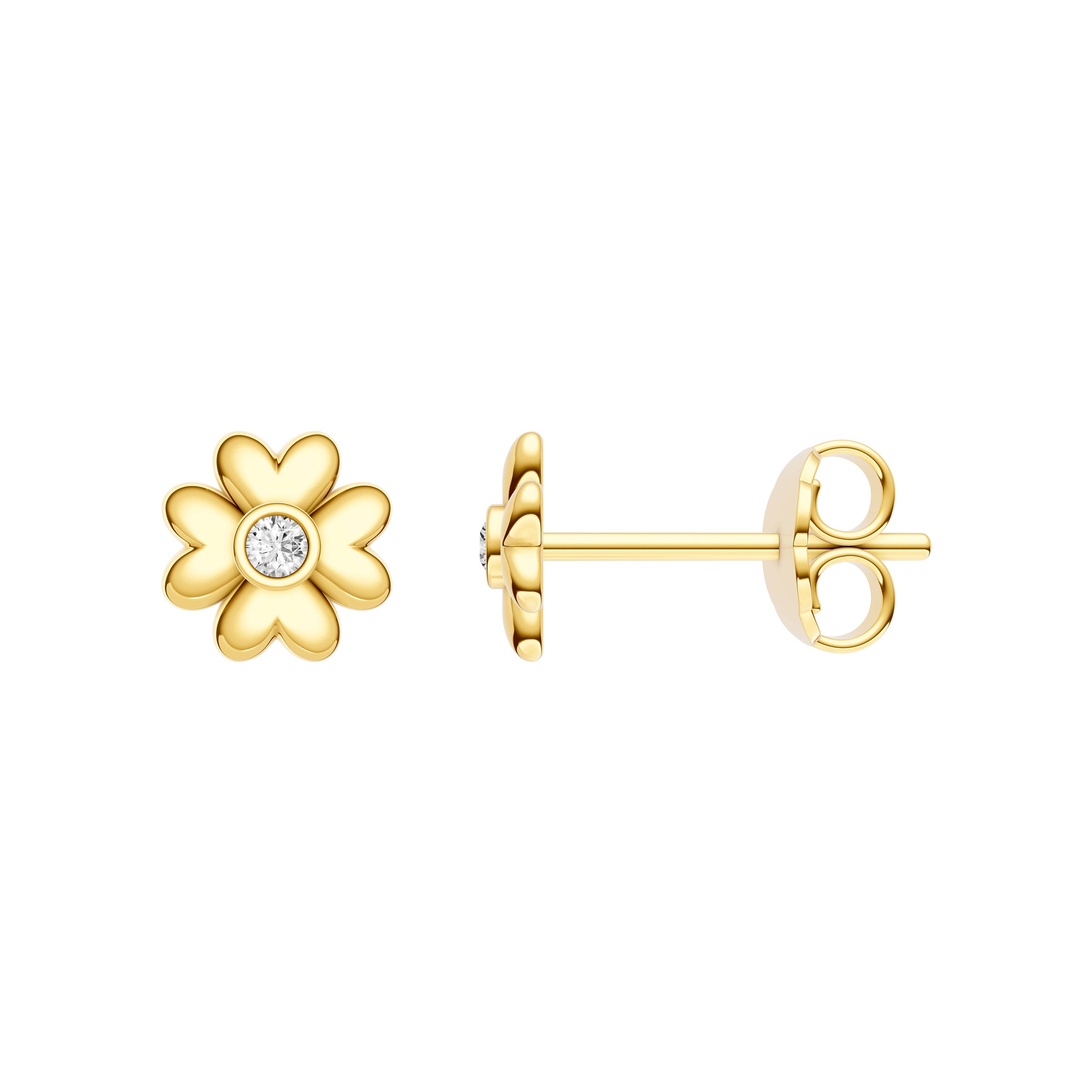 14K Yellow Gold 3pt Diamond Puff Flower Stud Earrings Birmingham Jewelry Earrings Birmingham Jewelry