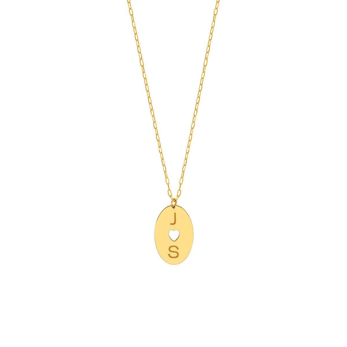 14K Yellow Gold Cutout Heart Engravable Disk Paper Clip Necklace