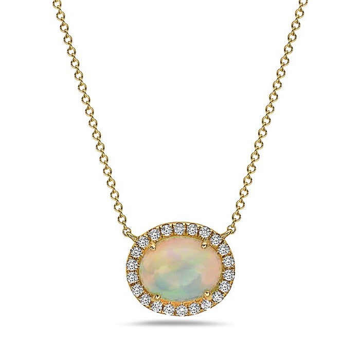 14K Yellow Gold Oval Opal Diamond Halo Necklace Birmingham Jewelry Necklace Birmingham Jewelry