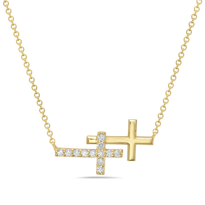 14K Yellow Gold Double Sideways Cross Necklace Birmingham Jewelry Necklace Birmingham Jewelry