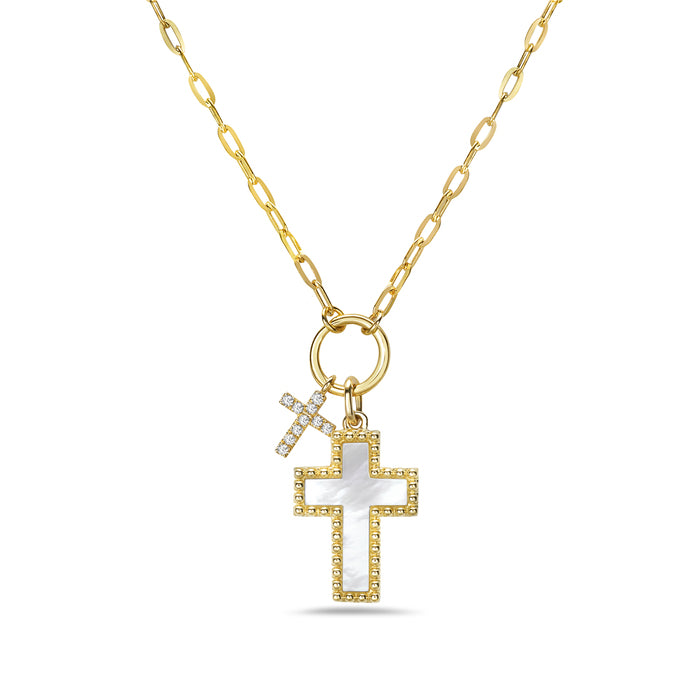 14K Yellow Gold Double Cross Necklace Birmingham Jewelry Necklace Birmingham Jewelry