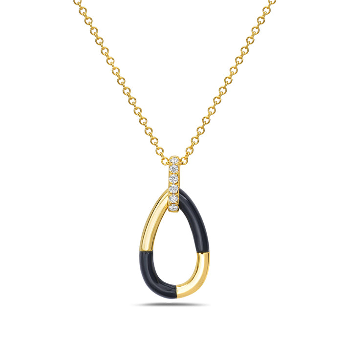 14K Yellow Gold Pear shape Diamond And Onyx Necklace Birmingham Jewelry Necklace Birmingham Jewelry