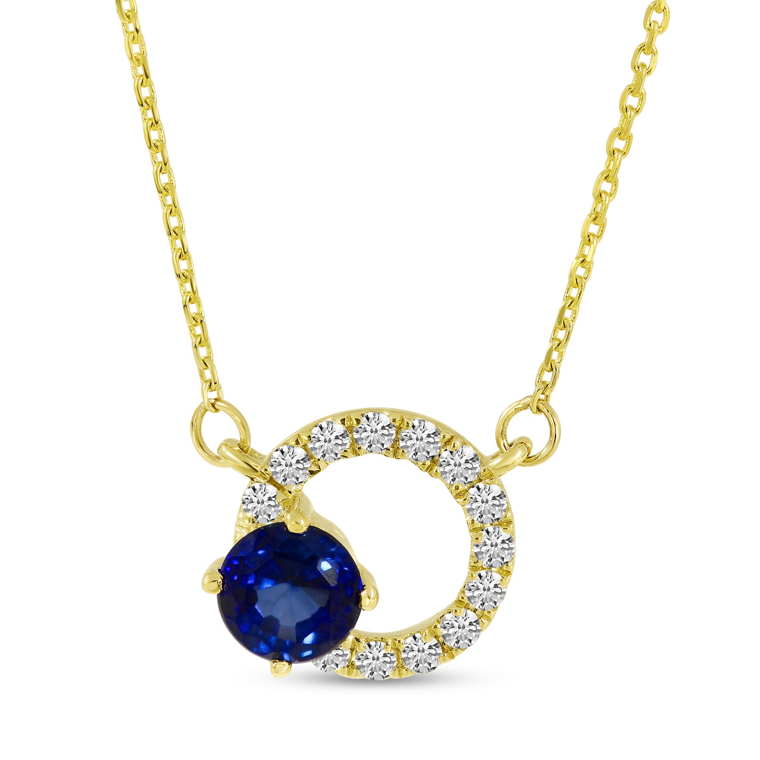 14K Yellow Gold Sapphire Circle Necklace Birmingham Jewelry Necklace Birmingham Jewelry