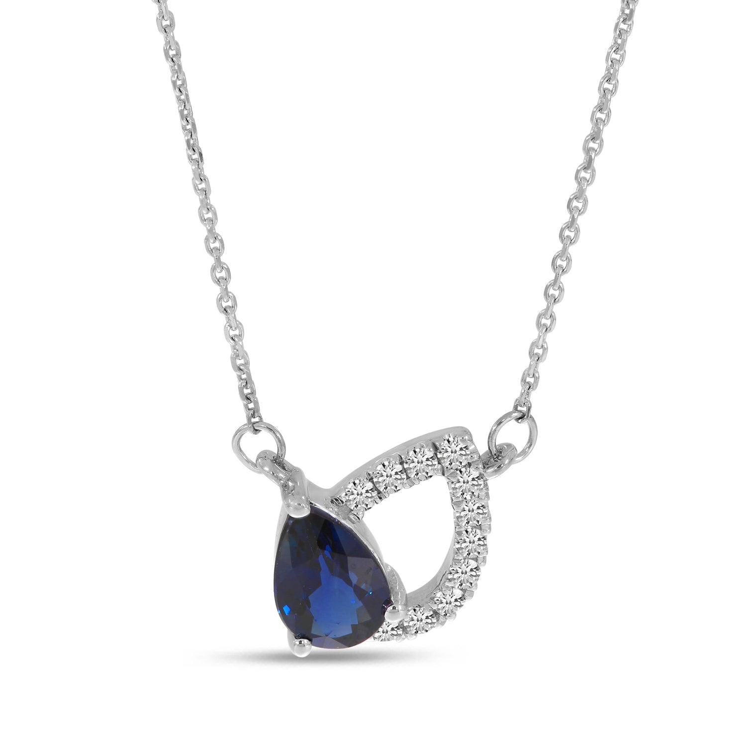 14K White Gold Pear Sapphire & Diamond Shadow Necklace Birmingham Jewelry Necklace Birmingham Jewelry