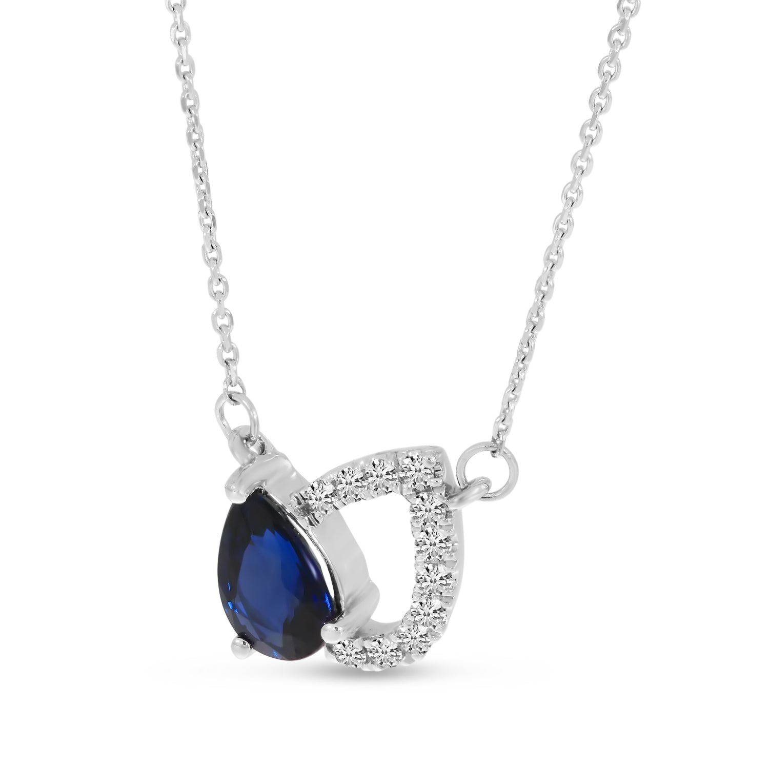 14K White Gold Pear Sapphire & Diamond Shadow Necklace Birmingham Jewelry Necklace Birmingham Jewelry