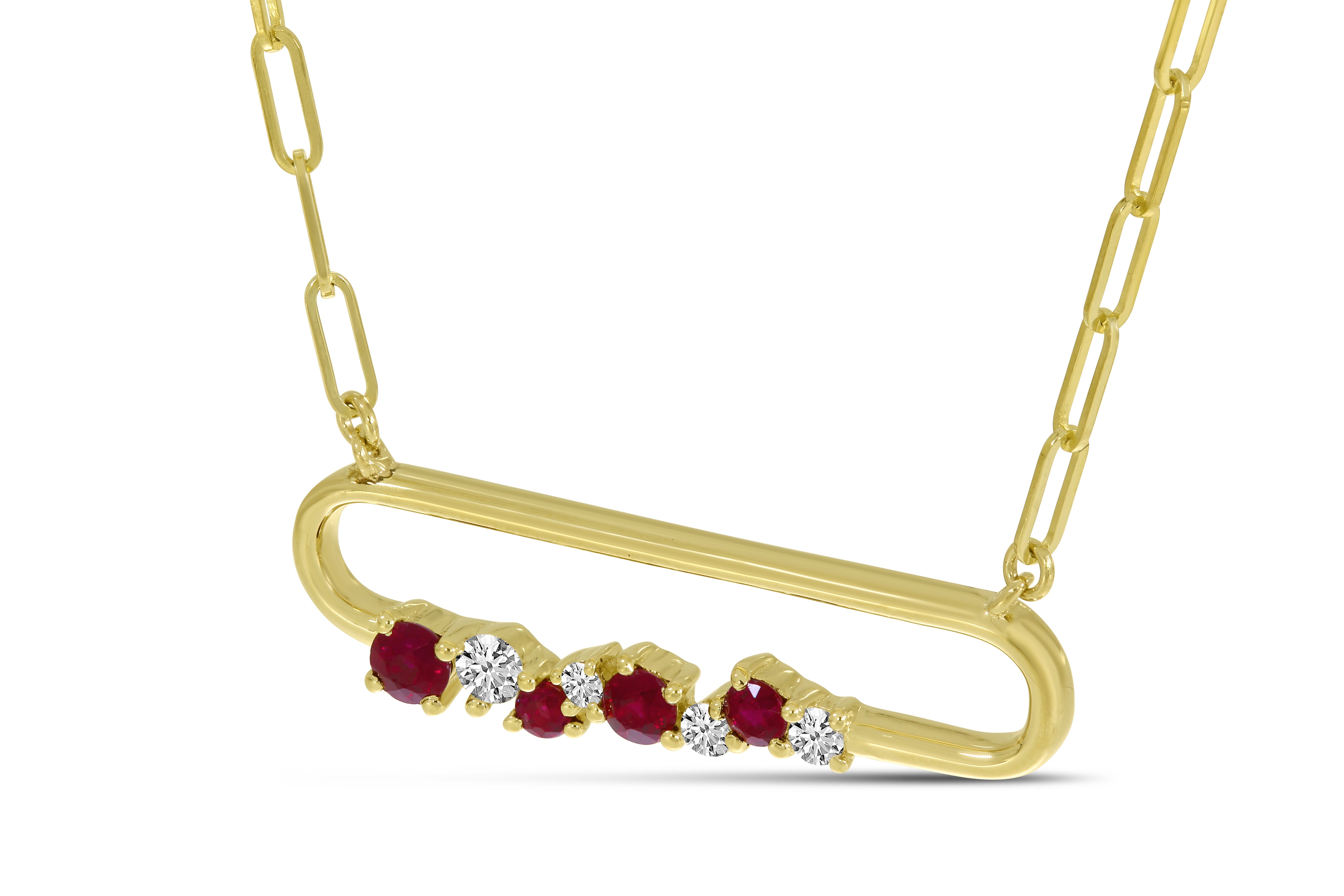 14K Yellow Gold Ruby Precious Paperclip Necklace Birmingham Jewelry Necklace Birmingham Jewelry