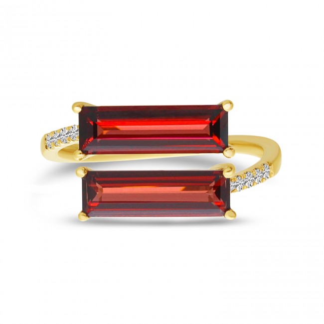 14K Yellow Gold Baguette Garnet Duo and Diamond East West Semi Precious Ring Birmingham Jewelry Ring Birmingham Jewelry