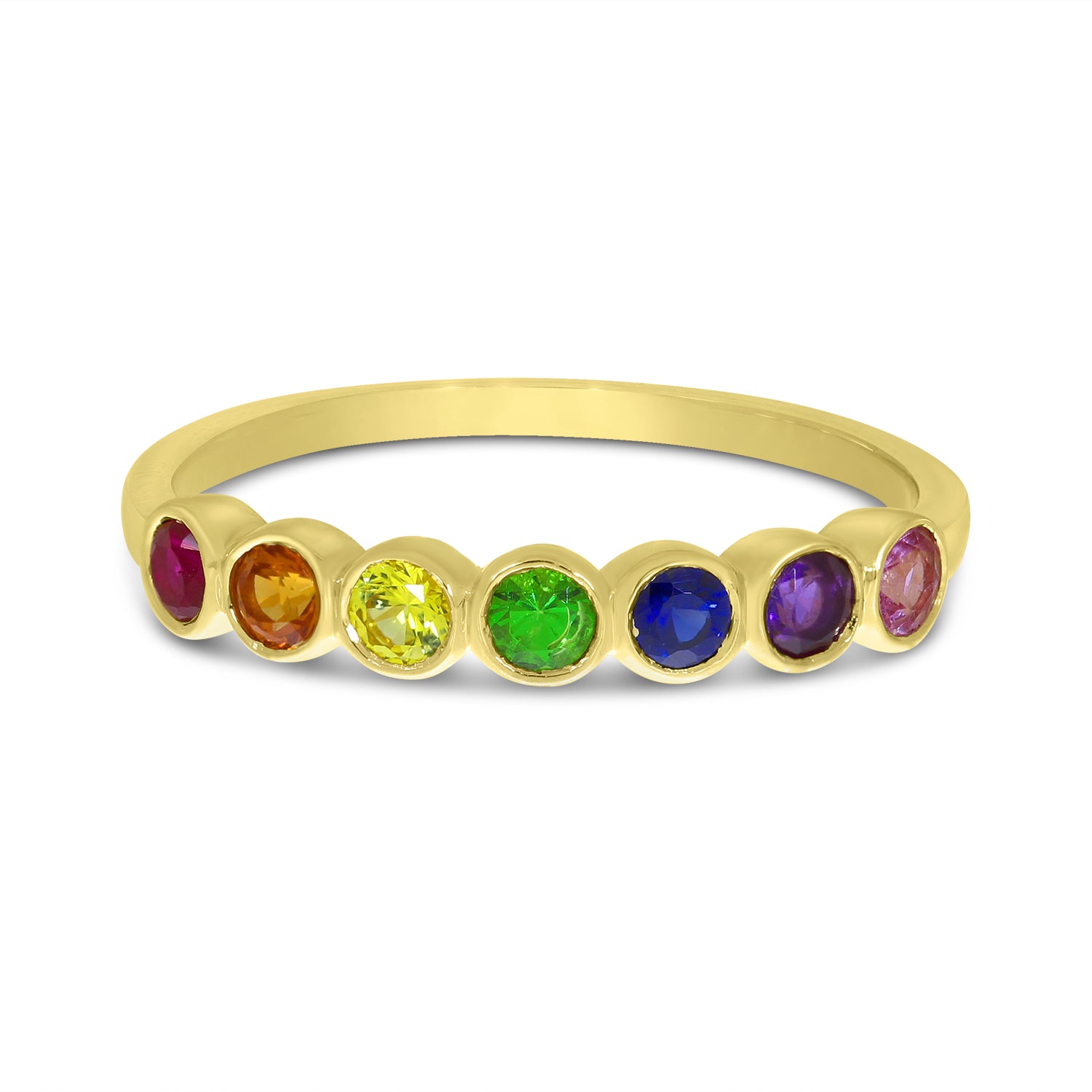 14K Yellow Gold Rainbow Sapphire Bezel Set Ring Birmingham Jewelry Ring Birmingham Jewelry