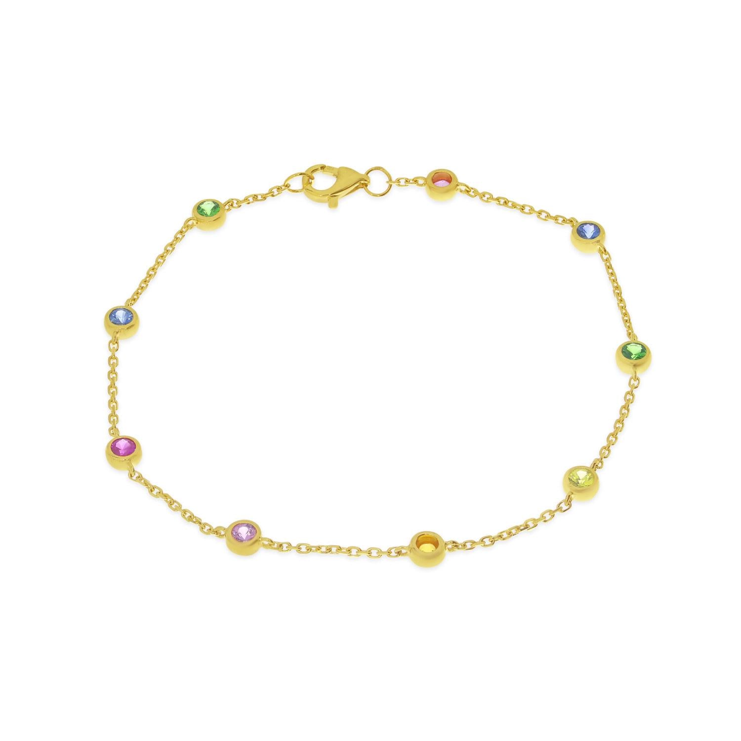 14K Yellow Gold Bezel Set Rainbow Sapphires Necklace Birmingham Jewelry Bracelet Birmingham Jewelry