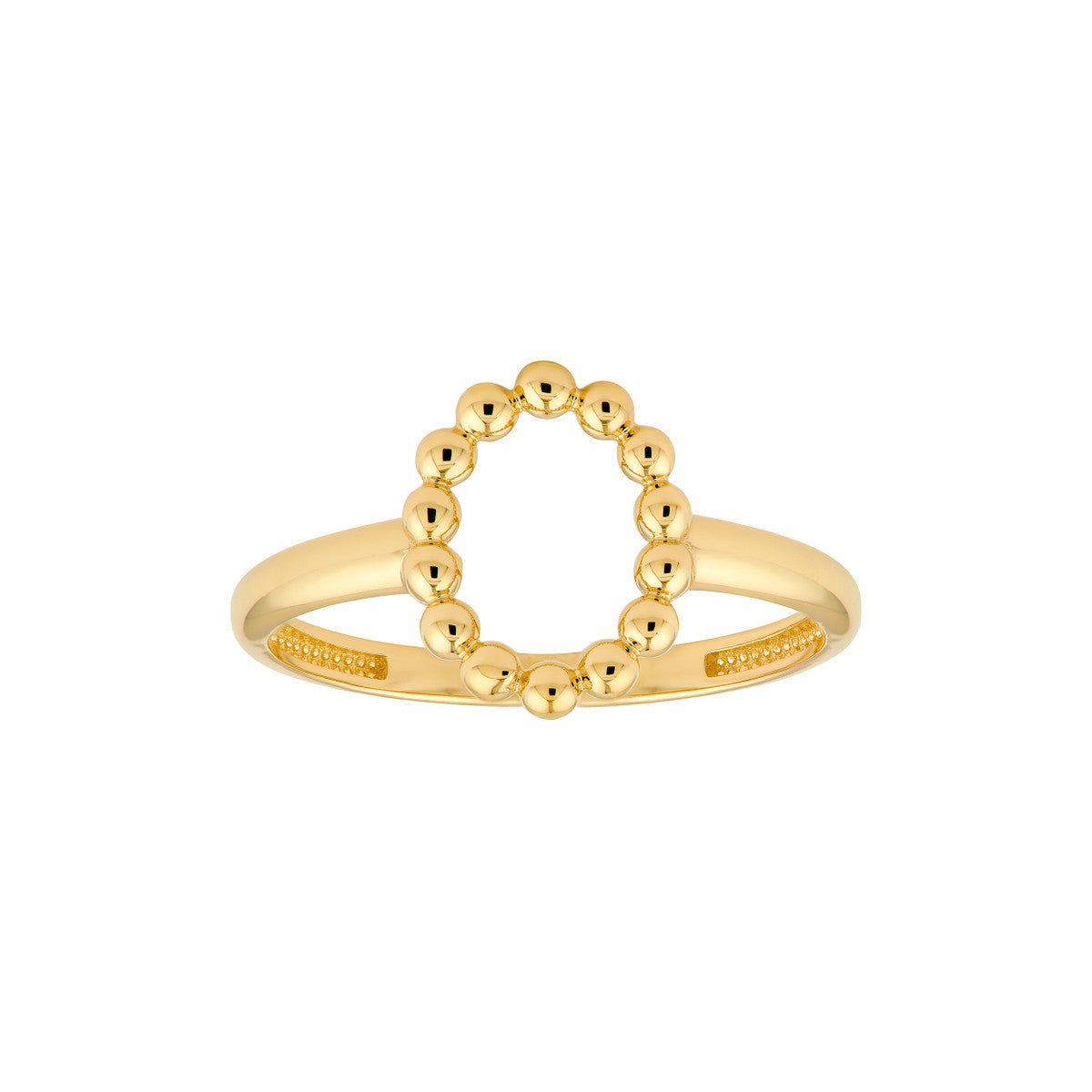 14K Yellow Gold Beaded Open Oval Ring