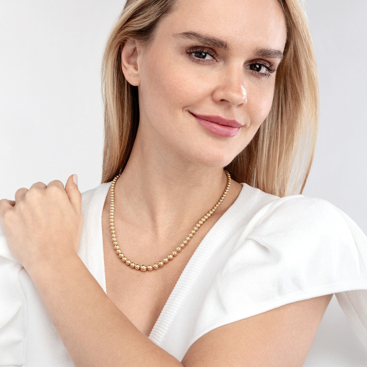 14K Yellow Gold Graduated Beaded Chain