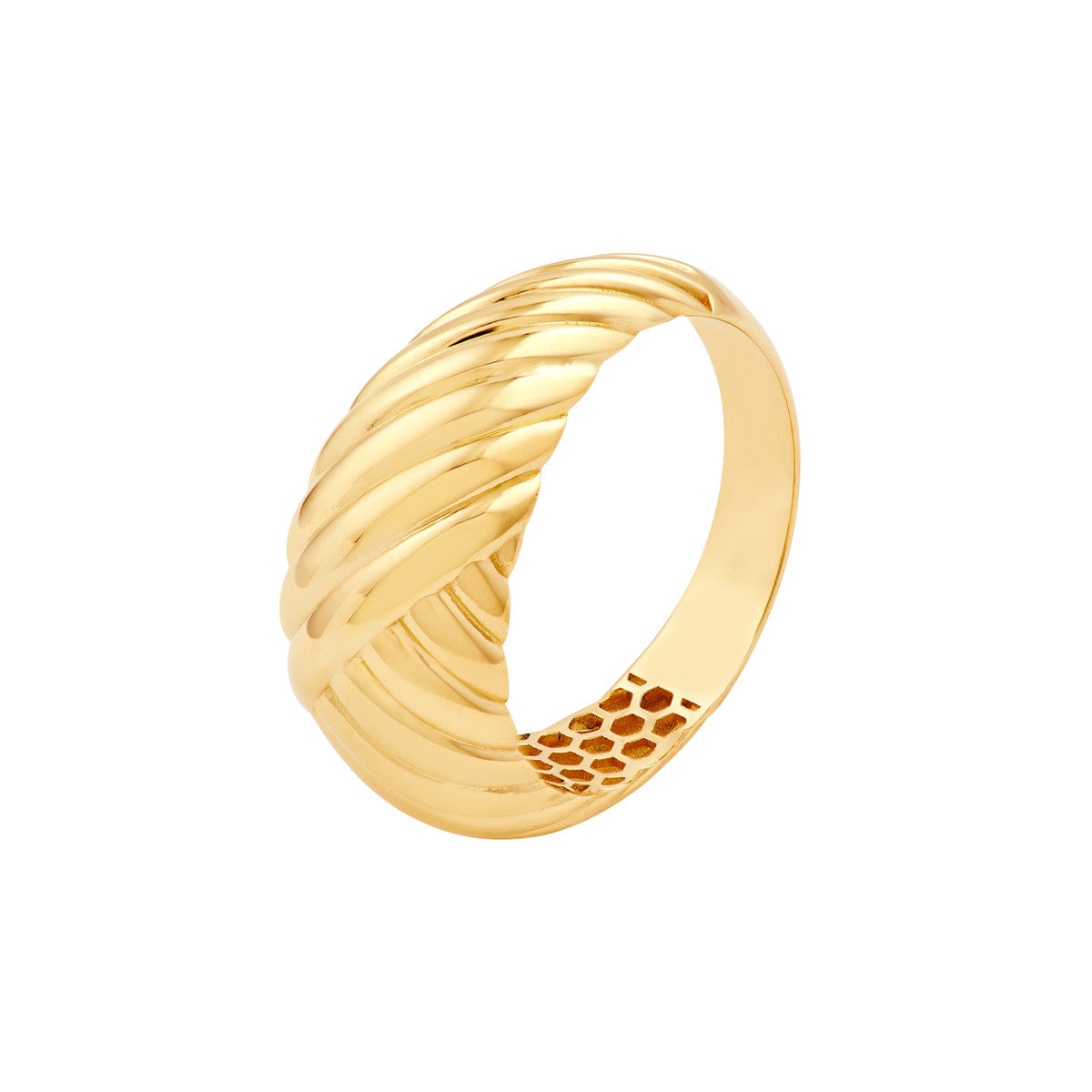 14K Yellow Gold Two-Way Textured Dome Ring