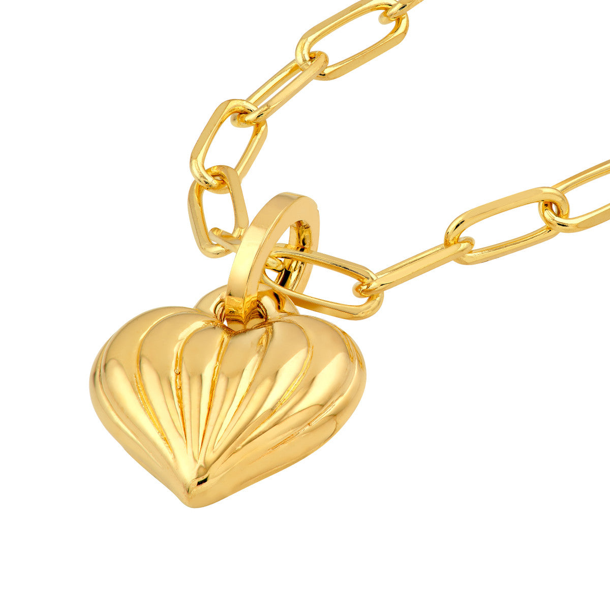 14K Yellow Gold Puffy Fluted Heart Pendant