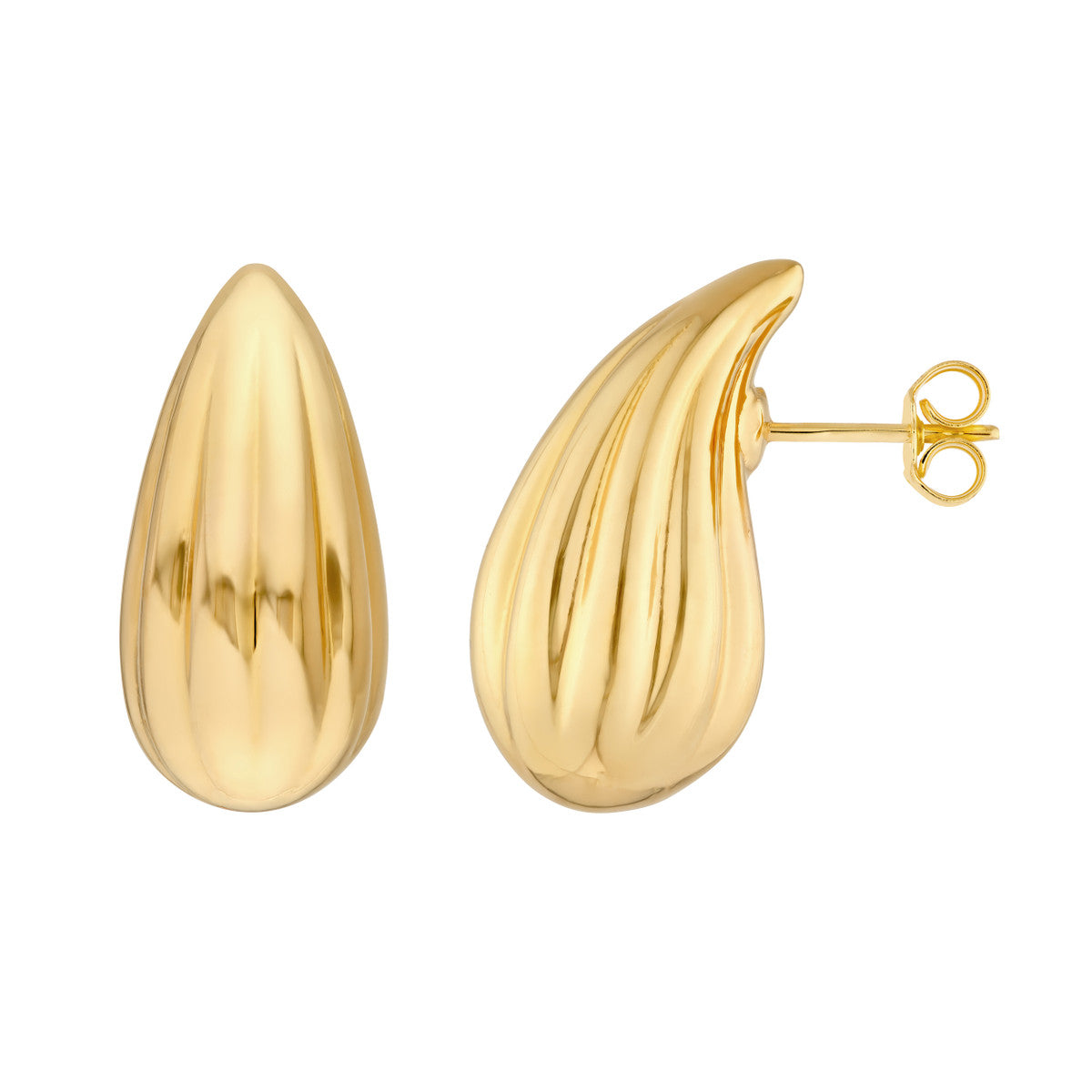 14K Yellow Gold Fluted Teardrop Earrings