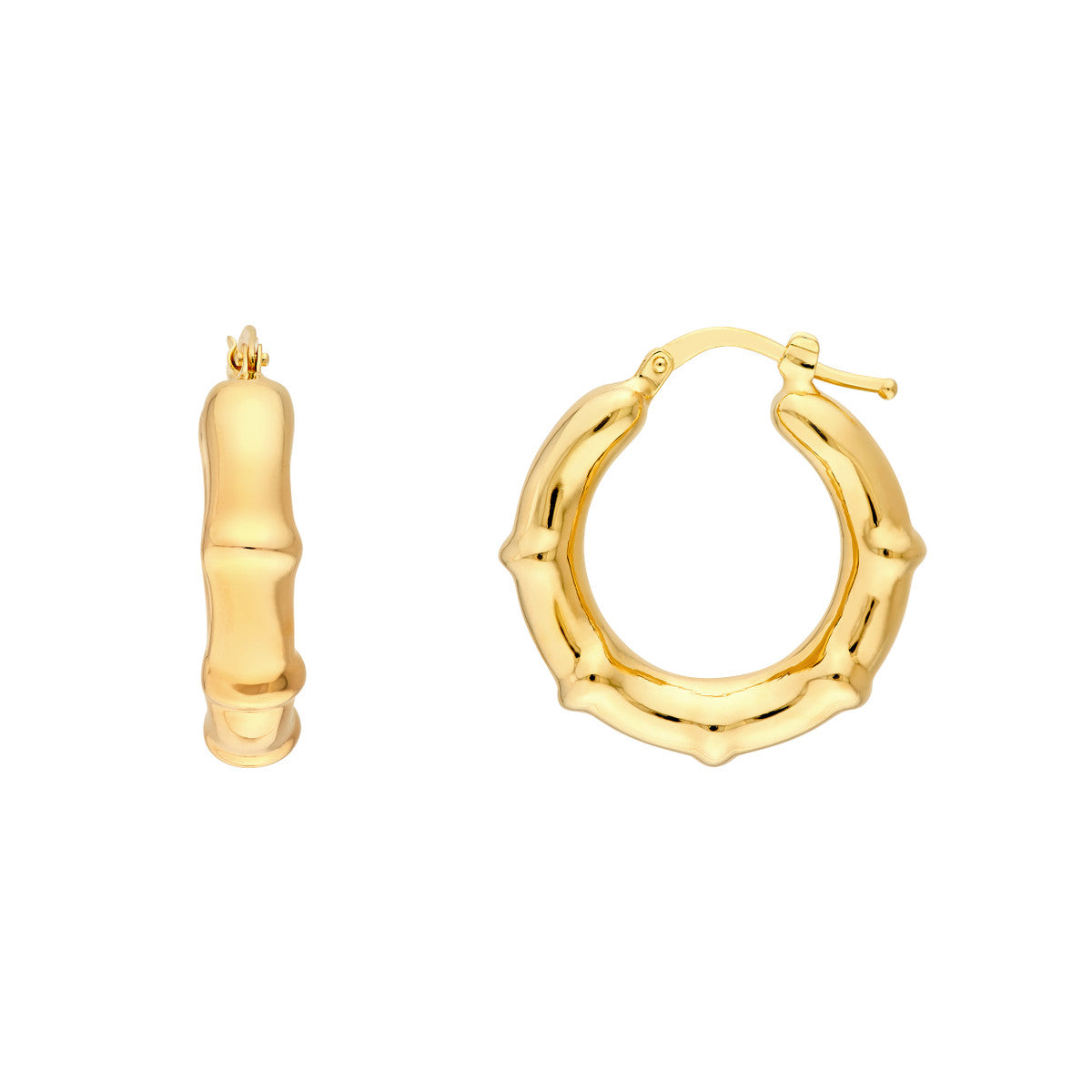 14K Yellow Gold Smooth Bamboo Round Hoop Earrings