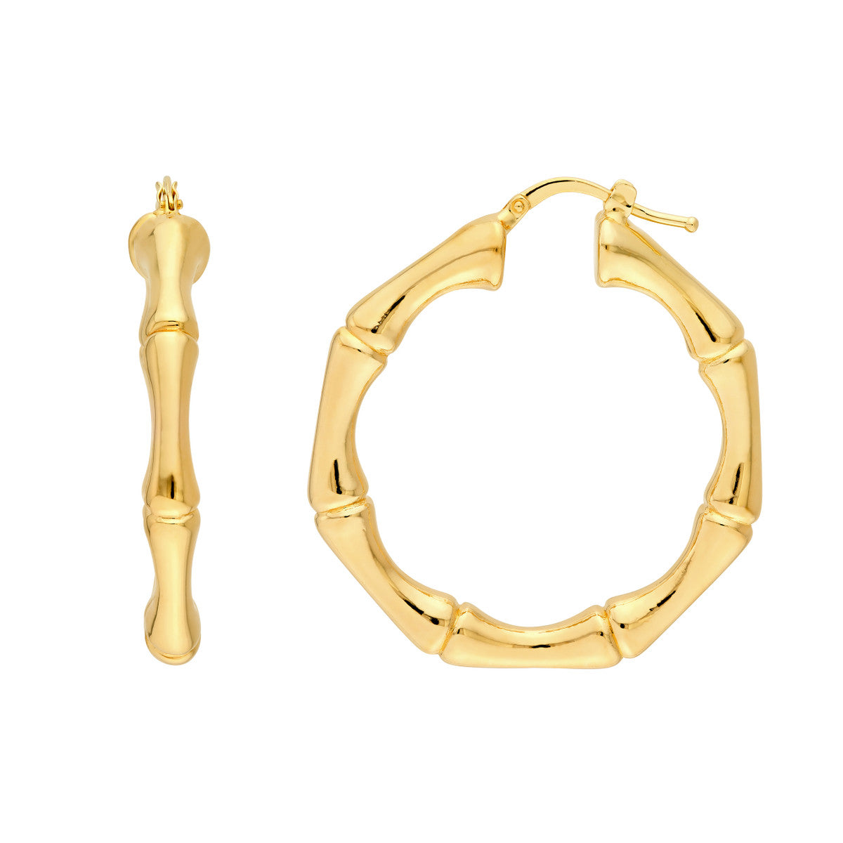 14K Yellow Gold Polished Bamboo Round Hoop Earrings