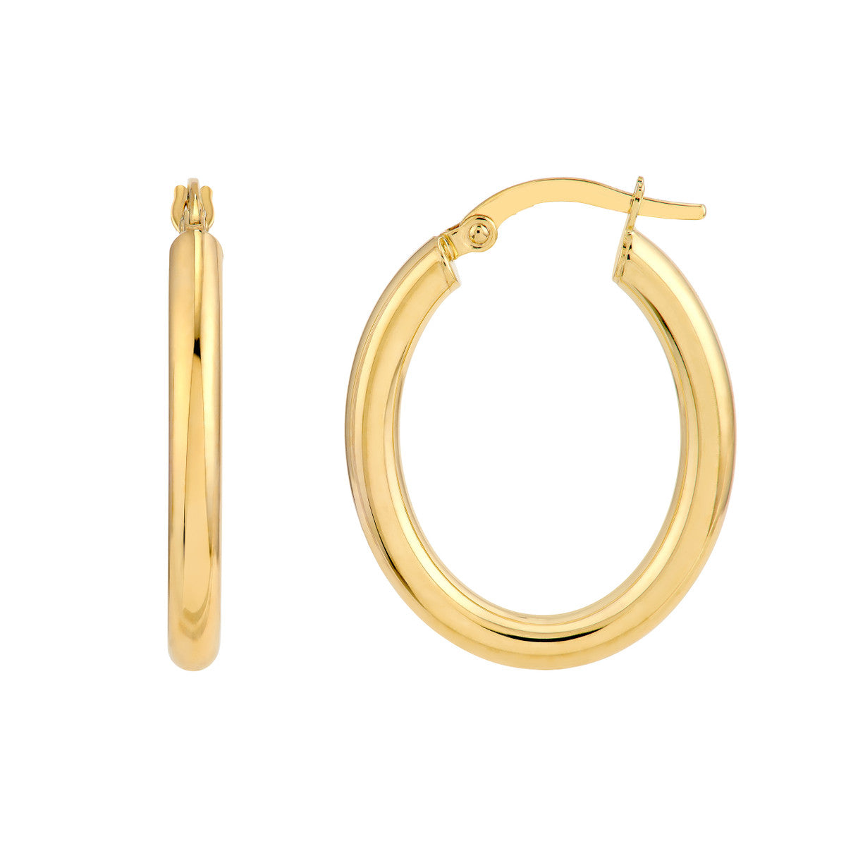 14K Yellow Gold 3.00mm Oval 20.00mm x 15.00mm Polish Tube Hoop Earrings Birmingham Jewelry Earrings Birmingham Jewelry