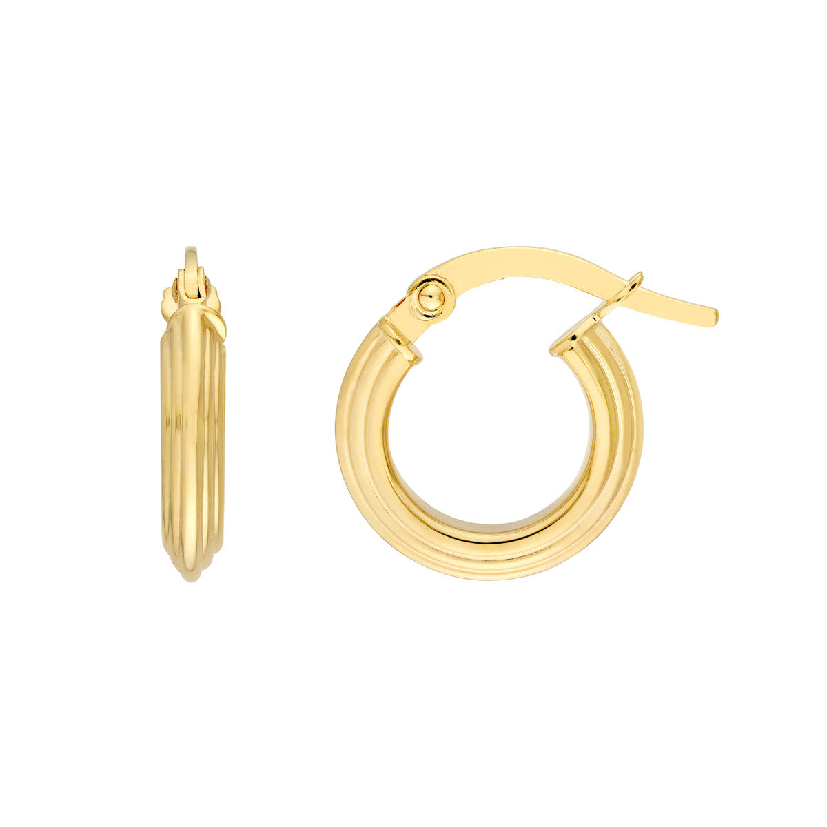 14K Yellow Gold 8.00mm Triangle Tube Hammered Round Hoop Earrings Birmingham Jewelry Earrings Birmingham Jewelry