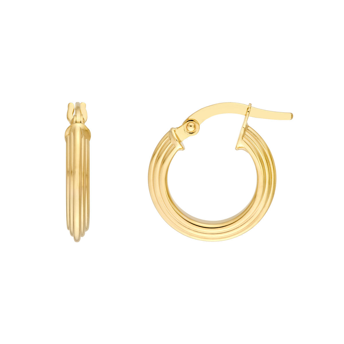 14K Yellow Gold 10.00mm Triangle Tube Hammered Round Hoop Earrings