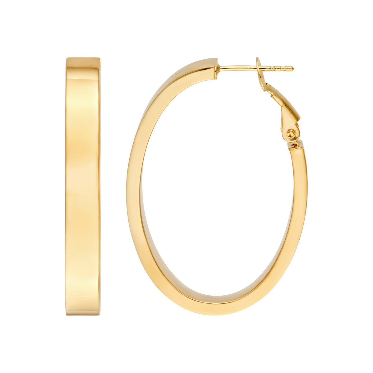 14K Yellow Gold 4.00mm x 1.50mm Rectangle Tube Oval Hoop Earrings