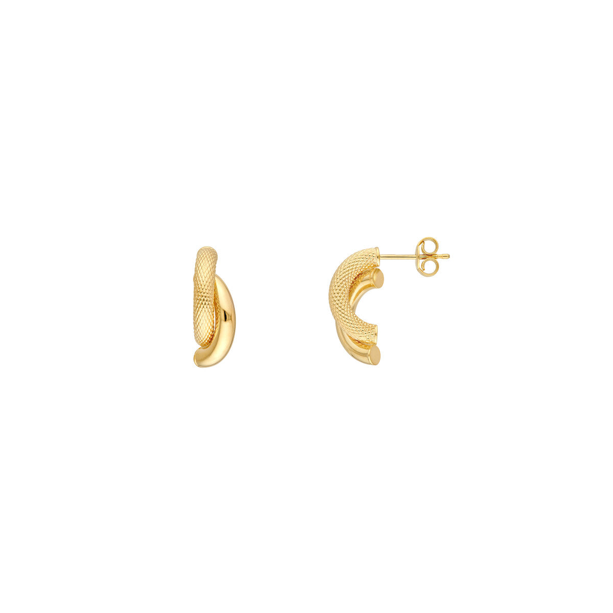 14K Yellow Gold D/C and Polished Tube Stud Earrings
