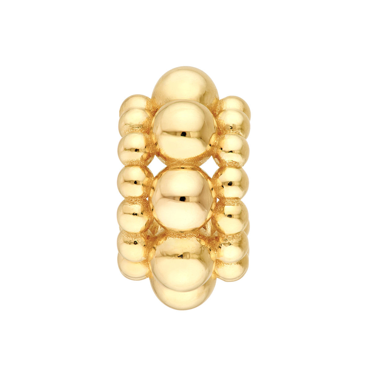 14K Yellow Gold Triple Row Beaded Open Hoop Earrings