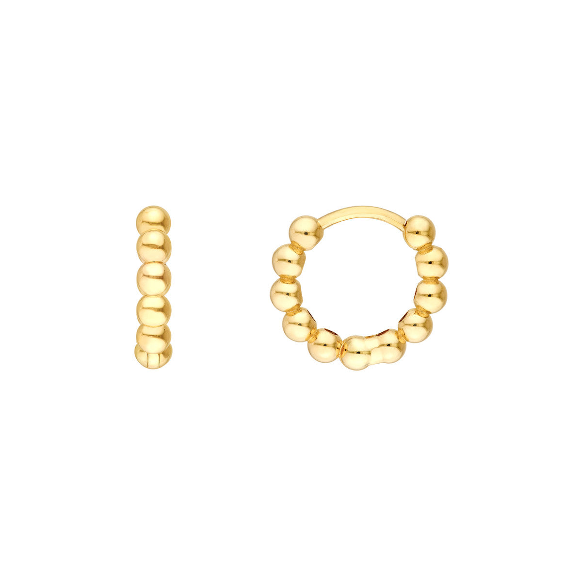 14K Yellow Gold Small Beaded Huggie Earrings